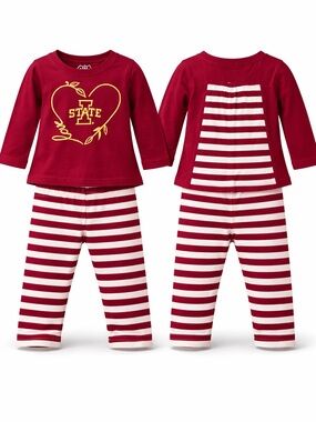 Girls 2 piece set Iowa State Heart Logo shirt with Striped Pants size 3m
